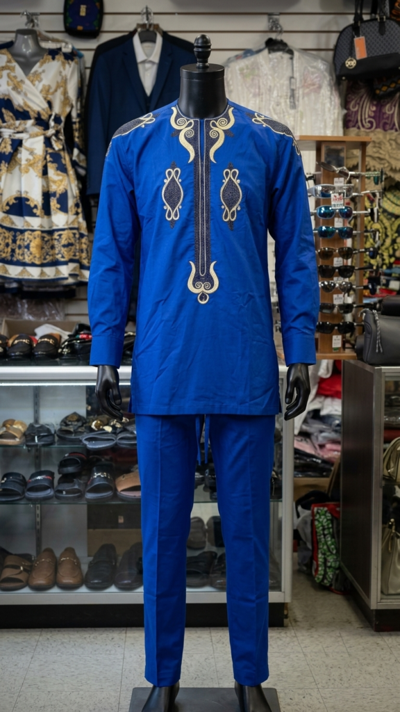 Regal Blue Gold-Embroidered Traditional Suit