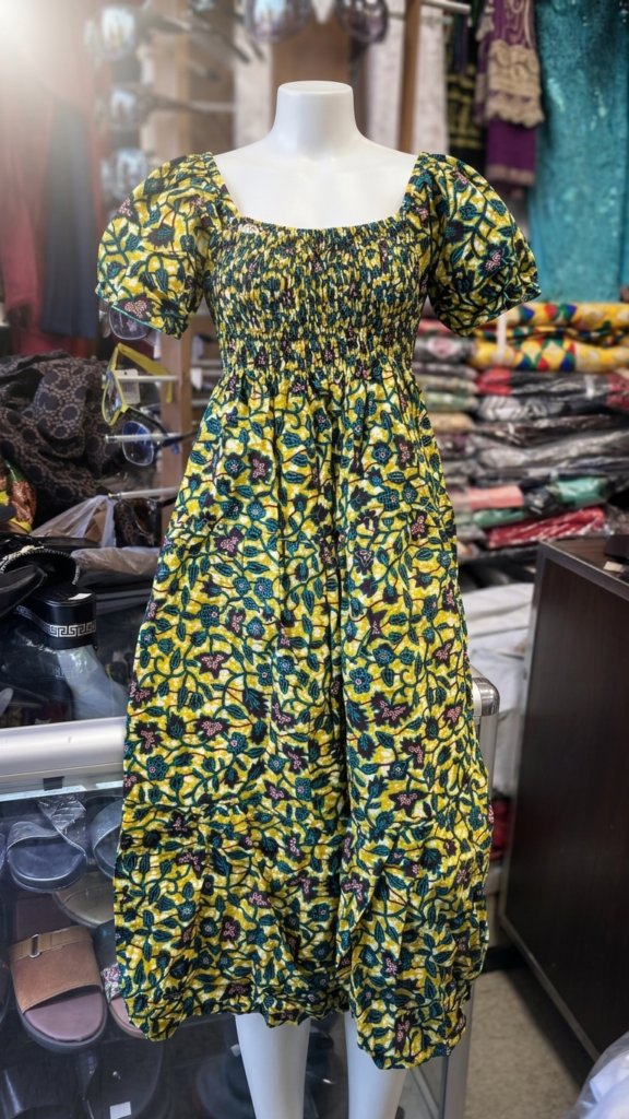 Olive Blossom Smocked Midi Dress