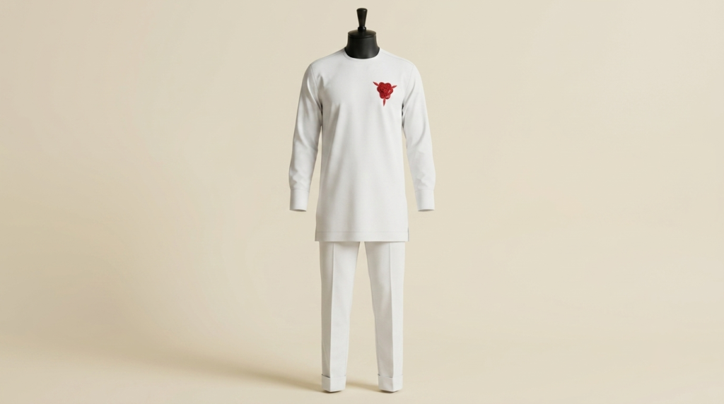 White 2-Piece Set with Red Emblem