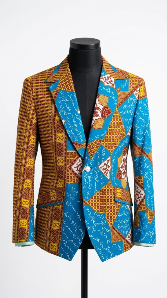 Avant-Garde Calligraphy & Striped Patchwork Blazer