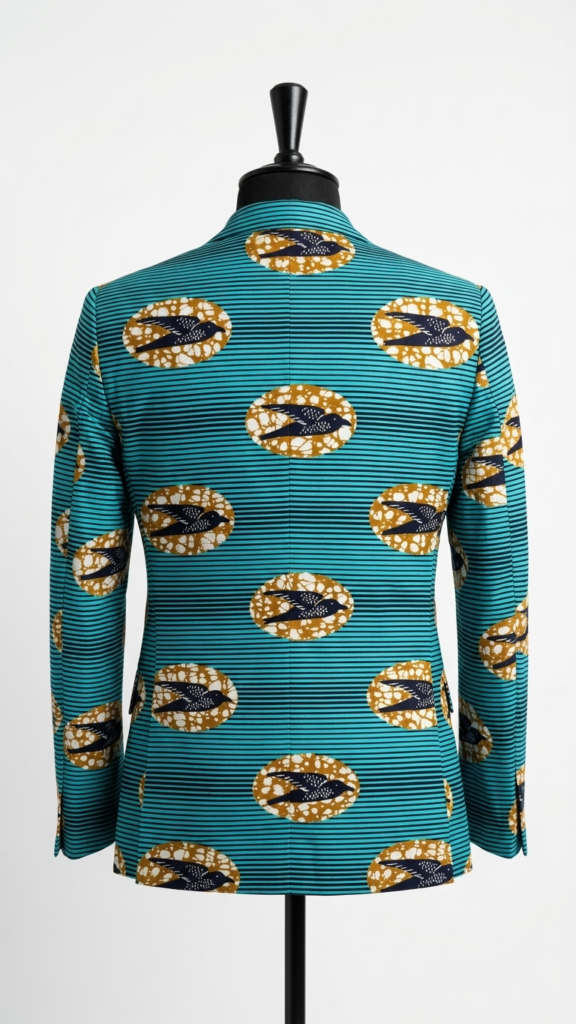 Teal Horizon Bird-Motif Tailored Blazer