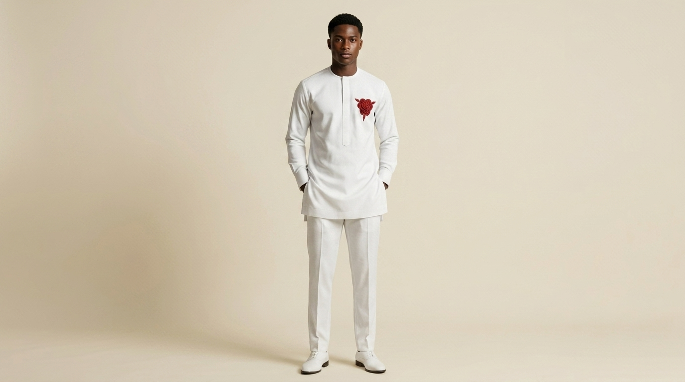 SkyBou Men 2 Piece White - African Dress