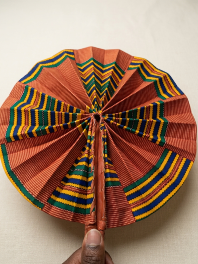 Traditional African Print Foldable Leather Hand Fan