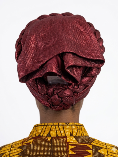 Shimmering Metallic Burgundy Gele Headwrap