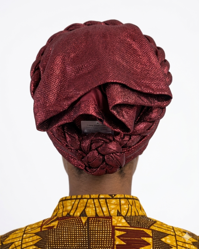 Shimmering Metallic Burgundy Gele Headwrap
