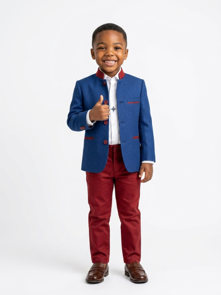 Boys' Royal Blue Mandarin Collar Formal Blazer