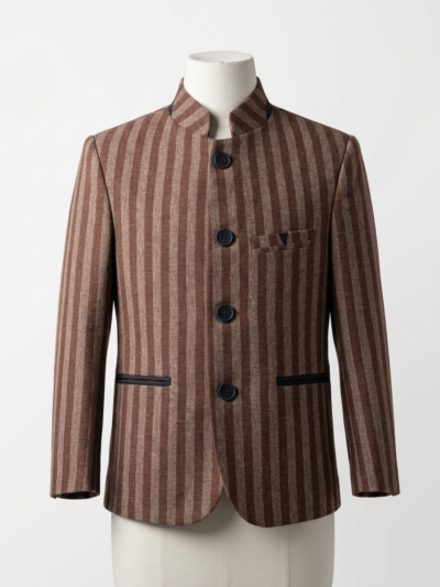 Boys' Brown Striped Mandarin Collar Suit Set