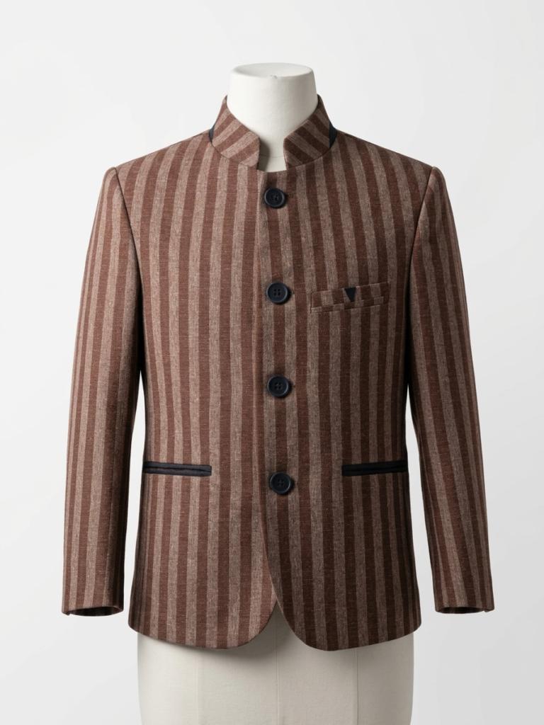 Boys' Brown Striped Mandarin Collar Suit Set