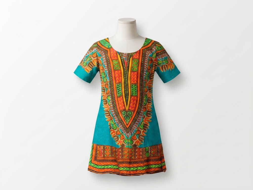 Girls' Vibrant Turquoise Dashiki Dress