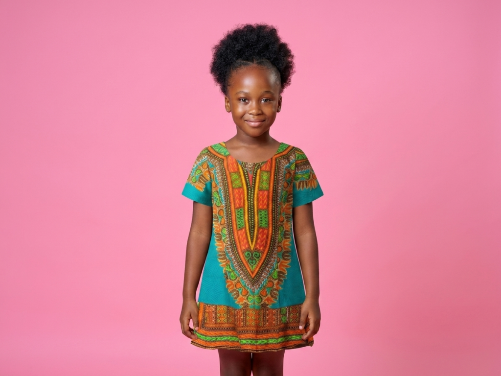 Girls' Vibrant Turquoise Dashiki Dress