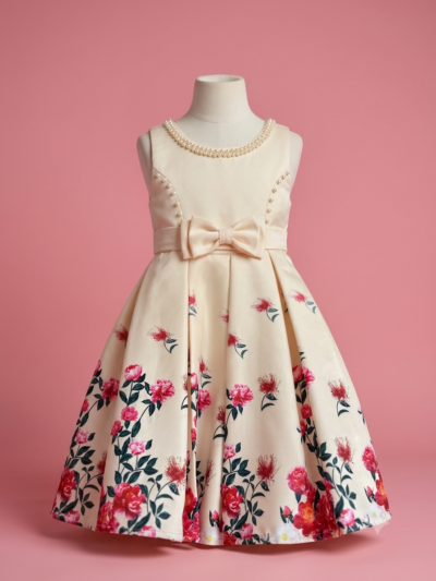 Girls' Cream & Red Floral Holiday Party Dress