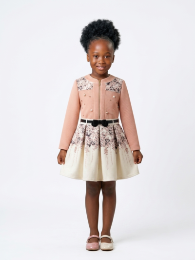 Girls' Textured Pink Coat Dress with Belt